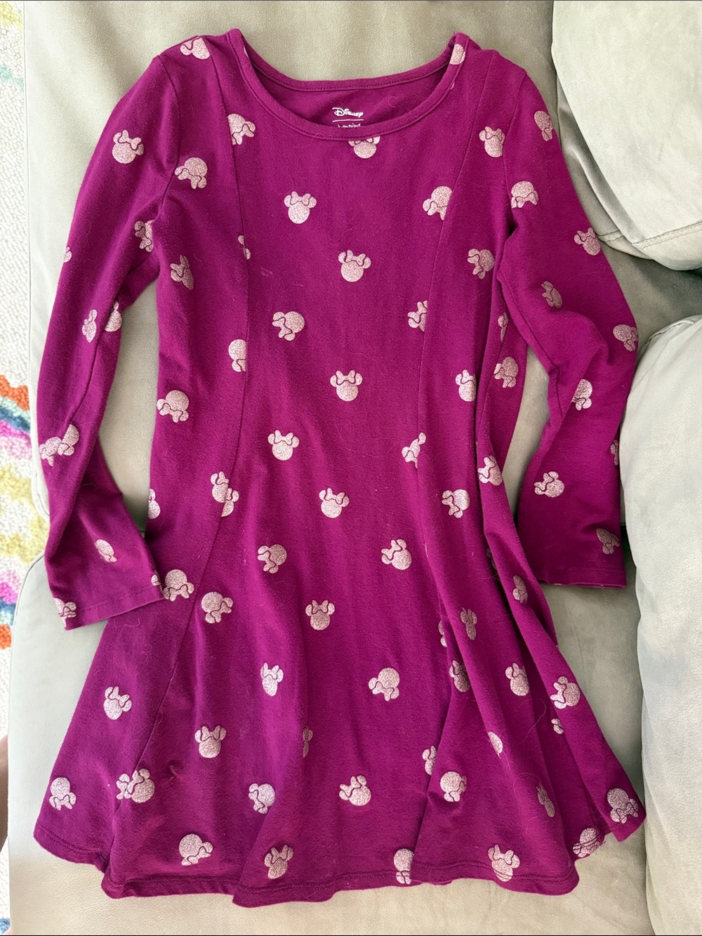 Disney Magenta Minnie Mouse Print Long-Sleeve Twirl Dress
